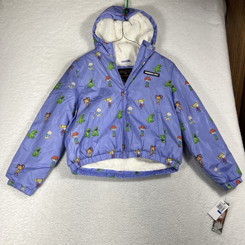 Rugrats Puffer Coat Sherpa Members Only Nickelodeon Full Zip NWT Crop Womens XL